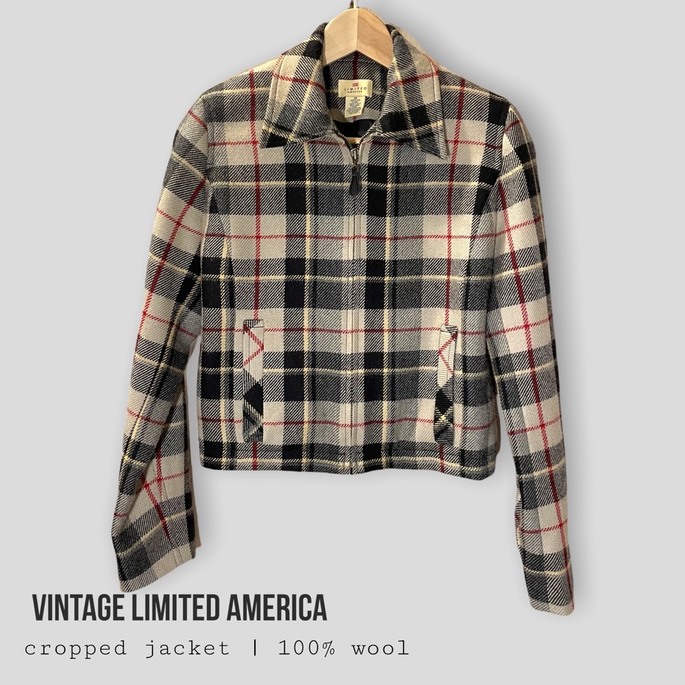 VINTAGE🌈 Limited America Plaid Cropped 100% Wool Jacket